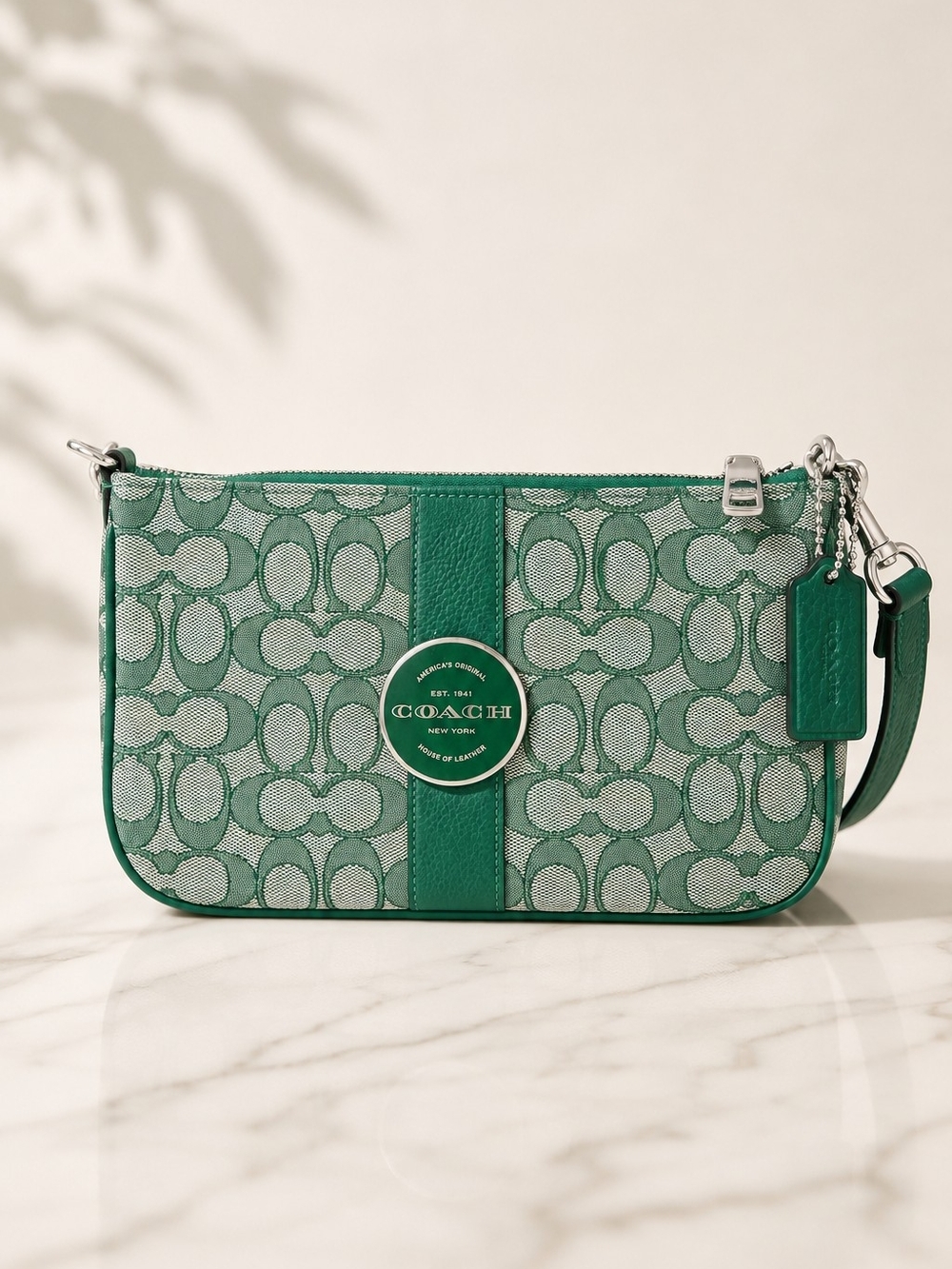 COACH Green Signature Jacquard Wristlet